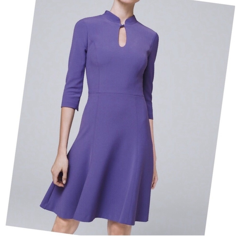 White House Black‎ Market Fit & Flare Mini Dress Size 0 Purple Keyhole Neckline